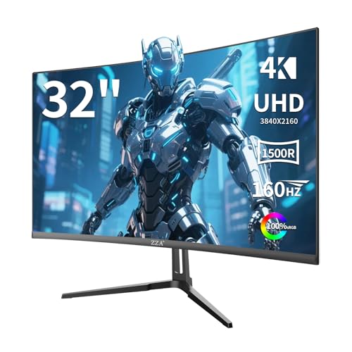 ZZA 32 Inch Curved Monitor 160HZ Computer Gaming Monitor 4k UHD VA Screen, 1500R Curved, Supports AMD Freesync, 120% sRG - Additional View