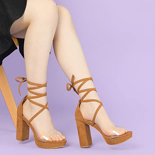 Image of Allegra K Women's Platform Lace Up Clear Chunky Heels Sandals