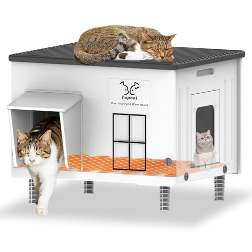 Dahivs Indestructible Heated Cat House for Outside, Large Heated Outdoor Cat House 100% Weatherproof with Escape Door, Outdoor Cat Shelter for Multiple Cats Feral Stray Kitty. 21.7