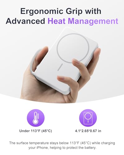 Image of Magnetic Power Bank, 10,000mAh Wireless Portable Charger for Mag-Safe 15W Fast Charging, Battery Pack with USB-C Cable 20W in /Out for iPhone Air /17 /16 /15 /14 /13 /12 /Plus /Pro /Pro Max, AirPods & More