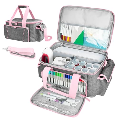 BOHEMIABY Cricutt Joy Carrying Case Convenient Travel Organizer with Dividers for Cricutt Joy Xtra Accessories and Various Supplies Cricutt Joy Case Bag Sturdy Oxford Fabric (pink)