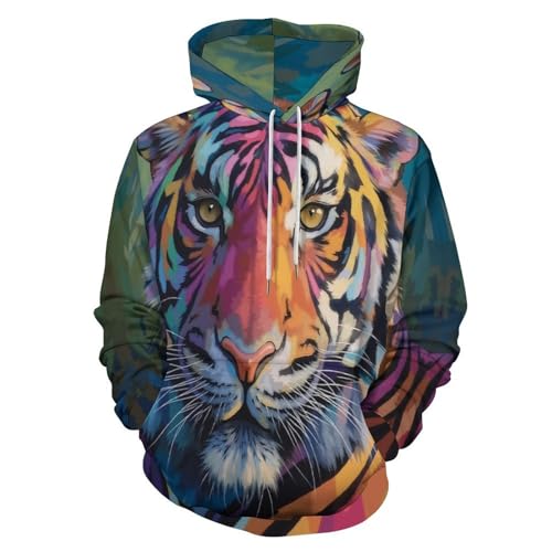 Sweat à capuche homme imprimé tigre pop art pull de course sport