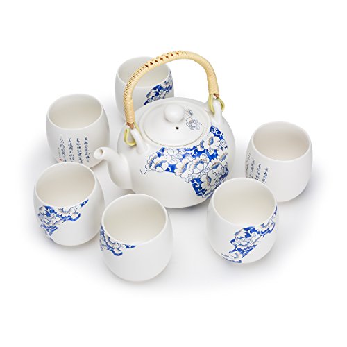 FORLONG Vintage Chinese Style Porcelain Handmade Kung Fu Tea Set with Tea PotTea Cups 7-Pack