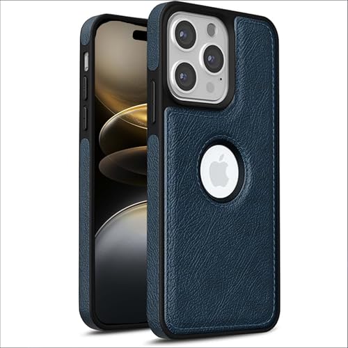 Image of Leather Case for Apple iPhone 15 Pro Premium Protective Stylish Slim Cover with Shockproof Raised Edges Blue