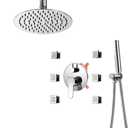 Mitigeur de douche encastrable noir mat haute pression avec jets de corps et pommeau de tête