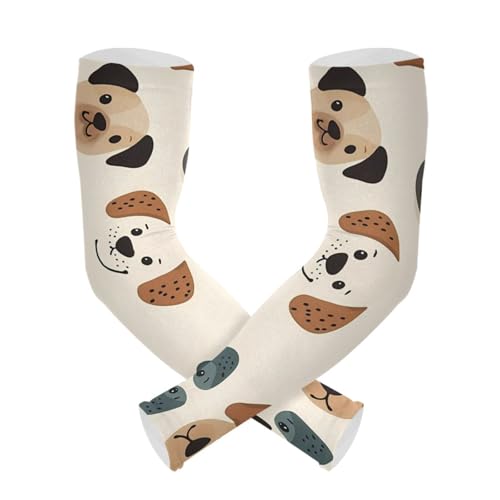 PaChyLuu Cute Dog Faces UV Sun Protection Arm Sleeves Cooling Compression Arm Sleeves with Thumb Hole for Men Women Golf Volleyball