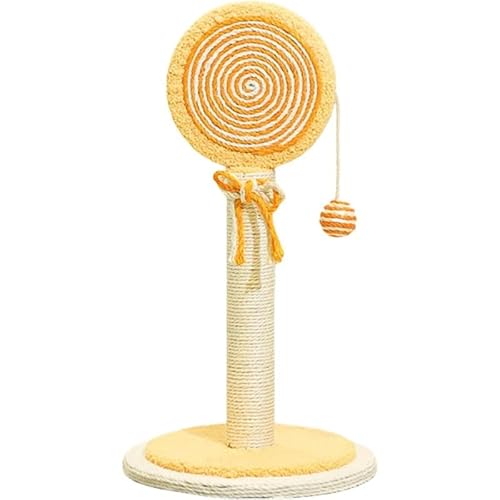 YMZJ サイザル麻 猫用 爪とぎボード ロリポップ型 小型 縦型 猫用 クライミングフレーム 耐摩耗性 傷防止 傷防止タワー キャンディー型 猫用 爪とぎポスト 運動不足解消 家具の損傷防止 イエロー 天然サイザル麻ロープ 丈夫な縦型 組み立て簡単 おも