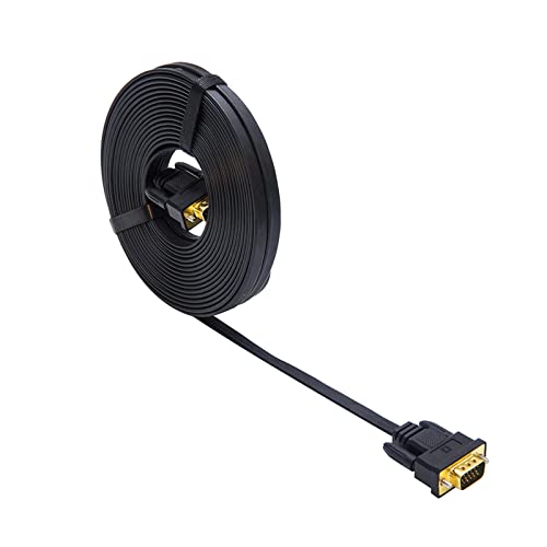 DTech 25ft Ultra Thin Flat Type Computer Monitor VGA Cable Standard 15 Pin Male to Male Connector SVGA Wire 25 Feet - Black