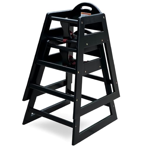 Image of Wooden High Chair for Baby & Toddler - Restaurant-Style Stackable HighChair with Commercial Grade Solid Wood for Dining Table & Kitchen - Compact & Portable Design for Home & Restaurant Use - Black