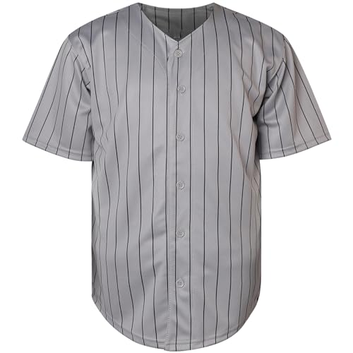 Camiseta de béisbol gris a rayas, manga corta con botones, para deporte y uso casual miniatura 3