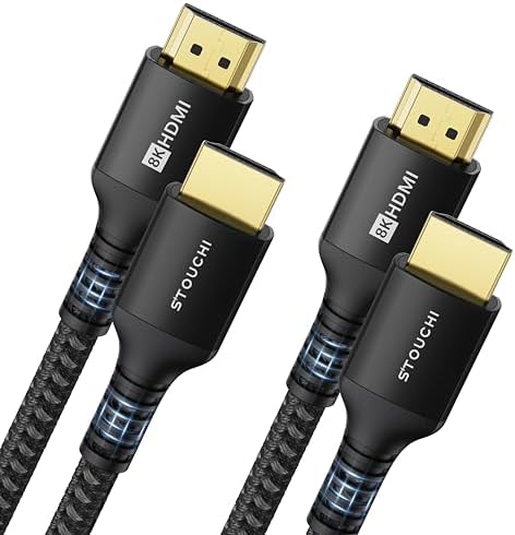 8K HDMI Cables 2-Pack 10FT, Stouchi 48Gbps Ultra High Speed HDMI 2.1 Cord, 8K@60Hz 4K@120Hz 144Hz, HDCP 2.2&2.3, SBTM, Dynamic HDR, eARC Compatible with Apple TV 4K/PS5-Black