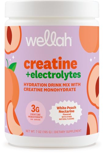 Image of Wellah Creatine + Electrolytes Powder (White Peach Nectarine) 30 Servings - Hydration Drink Mix with 3g of Creatine Monohydrate
