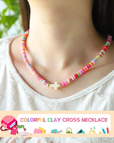 Colorful Cross Clay Necklace for Girls Kindergarten Back to School Gifts2