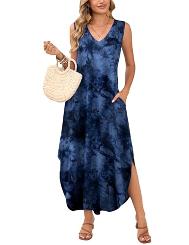Image of JollieLovin Women Plus Size Summer Tank Maxi Dresses Sleeveless Causal V Neck Beach Long Dresses Swim Cover up (L-5X)