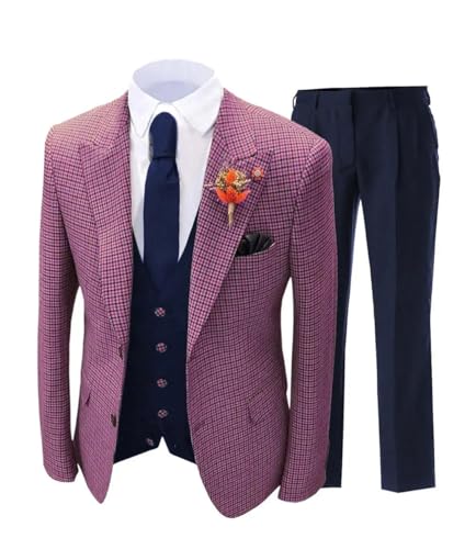Orange Men Suit 3 Piece Version Slim Fitting Plaid Stripes Suitable for Wedding Banquets Jacket Vest and Pants