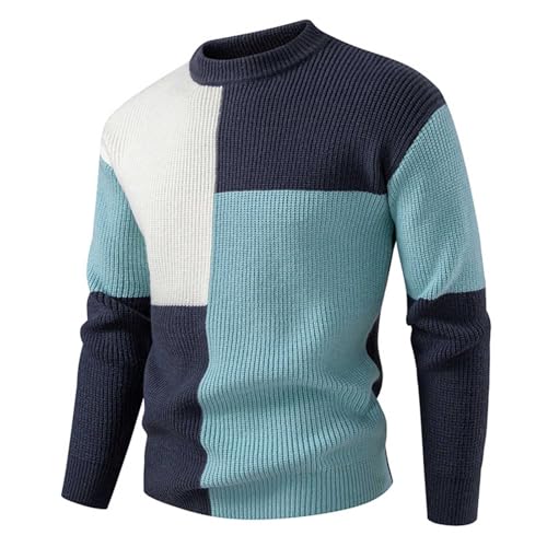 Cambkatl Men's Stylish Color Block Pullover Sweaters - Stretch Casual Crewneck Long Sleeve Knitted Cozy Sweater Tops