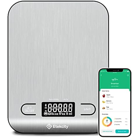 Etekcity Food Nutrition Kitchen Scale, Digital Grams and Ounces for Weight Loss, Baking, Cooking, Keto and Meal Prep, Large, 304 Stainless Steel Cover