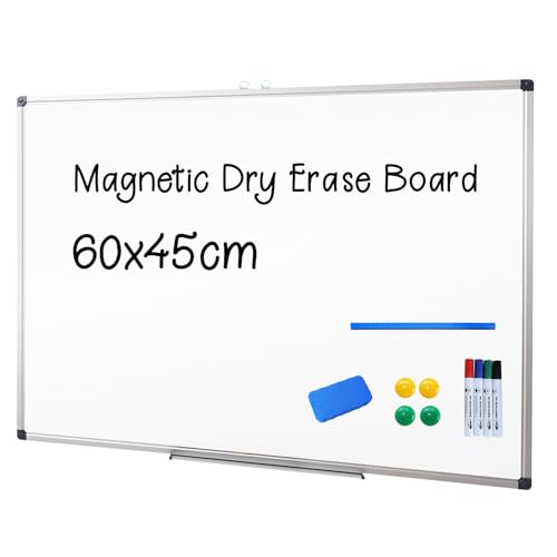 XIWODE Magnetic Dry Erase Board, Wall Mounted Whiteboard, 60 x 45cm, Lightweight White Board, Erase Board Silver Aluminium Framed with Lacquered Steel Surface XIWODE Magnetic Dry Erase Board, Wall Mounted Whiteboard, 60 x 45cm, Lightweight White Board, Erase Board Silver Aluminium Framed with Lacquered Steel Surface