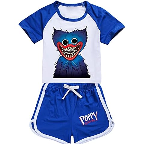 Poppy Playtime T Shirt Shorts 2Pcs Tracksuit Huggy Wuggys Merch Kids Jogging Suit (Blue,150cm,9 Years,10 Years) Cover