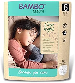 Bambo Nature Overnight Nappies, Eco-Friendly Nappies, Enhanced Leakage Protection For Dry Nights Sleep, Secure & Comfortable Overnight Baby Nappies, Ultra Absorption - Size 4 Nappies (7-14kg), 24PK