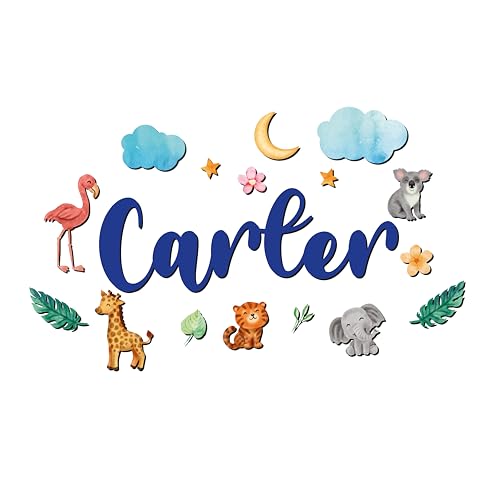 Custom Nursery Name Sign with Themed Decor Kit, Personalized 3D Wooden Wall Art for Baby Room & Kids Bedroom, Space, Jungle, Circus, Ocean, Woodland, Rainbow Themes (Jungle: Wild One, 60")
