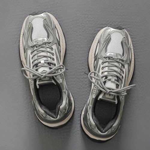 Men's Fashion Breathable Mesh Leather Lace Up Chunky Platform Sneakers Casual Non Slip Round Toe Driving Walking Tennis Running Dad Sneakers3