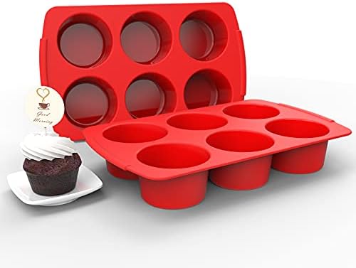 Aokinle Silicon Texas Muffin Pan, European LFGB Cupcake jumbo Pan 6 Cups, Non-Stick Deep Big Cupcake Baking Pan, Silicone Large Egg Muffin Molds, Muffin Tins BPA Free, Set of 2