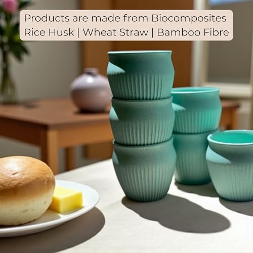 Image of Happy Cove Eco Friendly Cup Set of 6 for Tea | Biocomposite Rice Husk & Bamboo Fibre | 225ml Unbreakable Chai Cups | Microwave Safe Tea Kulhad | Hot & Cold Coffee Mug, Milk & Tea Cup Set