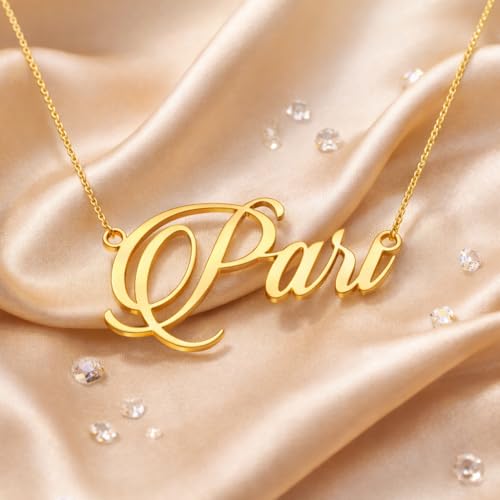 Image of Pari Cursive Gold & Silver Name Pendant Necklace, Best Jewelry Gift for Girls.