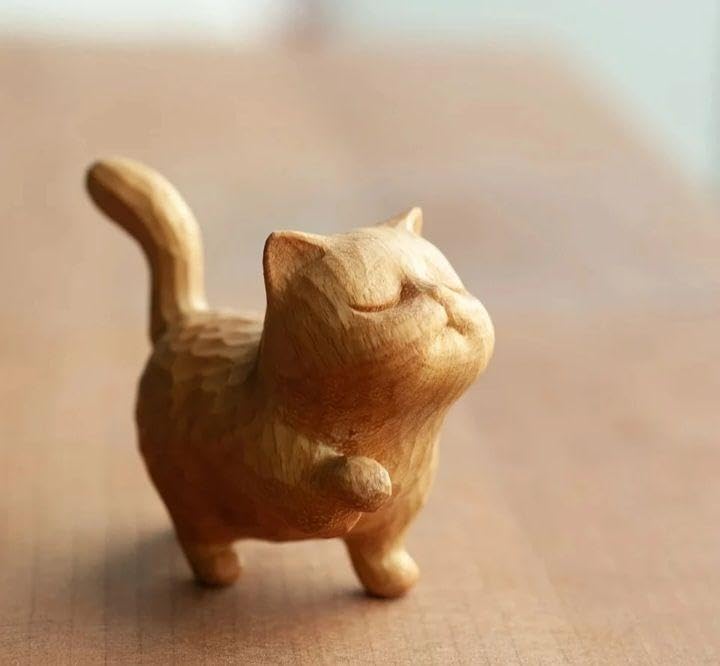 木彫りのネコ 置物 在銘 オブジェ / Wooden carved cat 木彫りのネコ 置物 在銘 オブジェ / Wooden carved cat Amazon