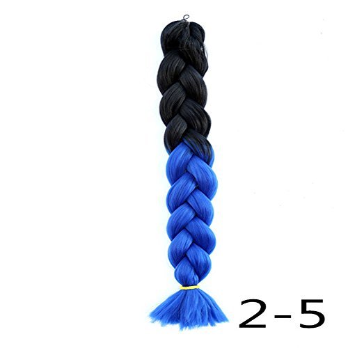 Angelbabyhair 1 Piece Ombre Two Tone Colored Kanekalon Braiding Synthetic Hair 100g 24inch (1B Blue Color)