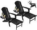 NAVINE Adjustable Adirondack Chair with Retractable Ottoman Set of 2, HDPE Folding Adirondack Chair with Cup Holder, All Weather Fire Pit Chair for Outdoor.