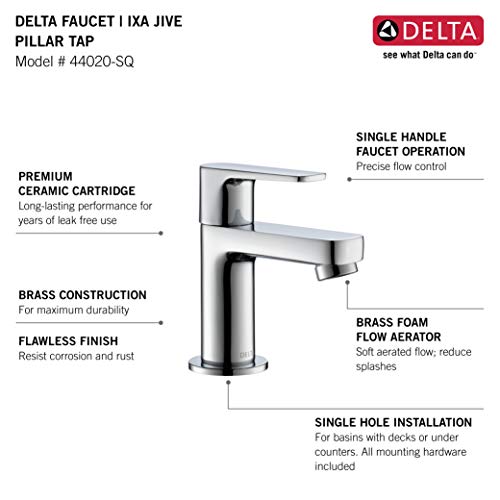 Image of DELTA FAUCET | Ixa Jive Brass Pillar Tap |Single Lever Pillar Tap | Wash Basin Pillar Tap | Water Tap for Bathroom | Premium Brass Metal Construction |Polished Chrome| 44020-SQ
