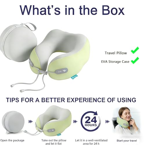 Image of Travel Pillow with Cool Material,Neck Pillow for Traveling 100% Pure Memory Foam,Travel Neck Pillow with Hard Case, Airplane Pillow for Traveling,Travel Essentials(Green)