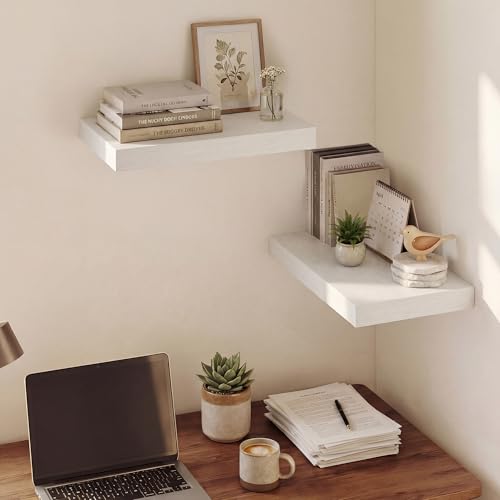 Image of Dreamland 16 Inches Floating Shelves for Wall, 9.3 inch Deep Long Floating Shelves Set of 2, Large Display & Storage Shelf, Wall Shelf for Bathroom Bedroom Living Room Kitchen Office, White