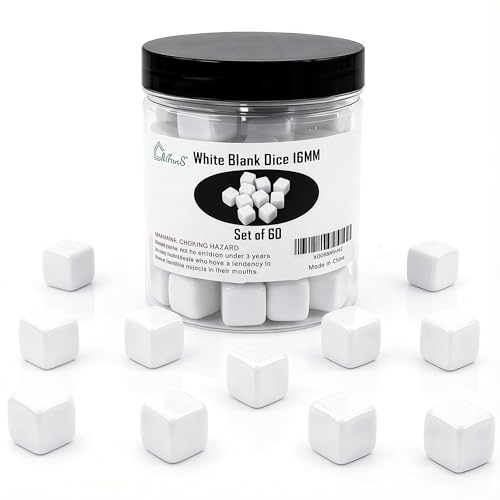 60 Pieces Blank Dice Write on,16MM Six-Sided White Cubes with Smoothed Surface for Board Games,DIY...