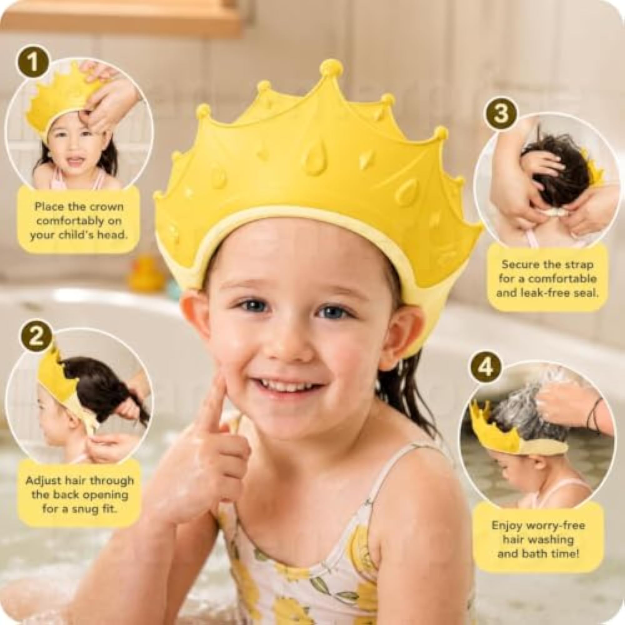 Baby Bath Shower Cap with Eye and Ear Protection, Adjustable Silicone Hat