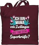 Baumwolltasche   Taschen   Ich bin Mama von Zwillingen was sind deine Superkräfte   Unisize   Bordeauxrot   zwillinge+geschenk+geburt tasche zum muttertag mutter zwillinge beutel geschenke geburt