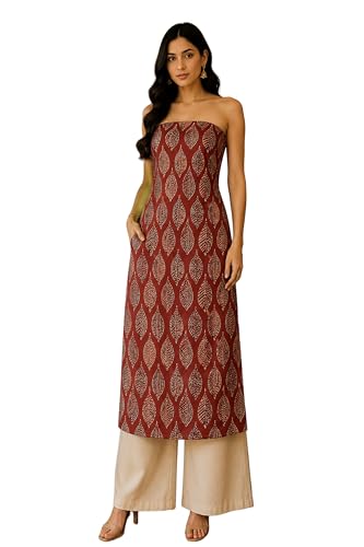 Image of Ethnics of Kutch Womens's Ajrakh Modal Silk Natural Dye Hand Block Print Unstitched Kurta Fabric