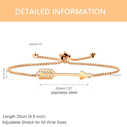 Image of Forged Stainless Steel Arrow Charm Slider Adjustable Bracelet, Men for Women Valentine's Day Birthday Gift for Lover