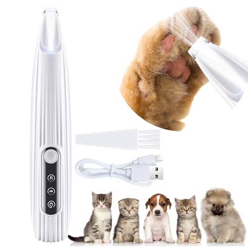Dog Paws Trimmer with LED Light, 500mAh Rechargeable Dog/Cat Hair Shaver Grooming Clipper, Waterproof Pet Razor for Grooming Hair of Dogs Cats Paws, Eyes, Ears, Face