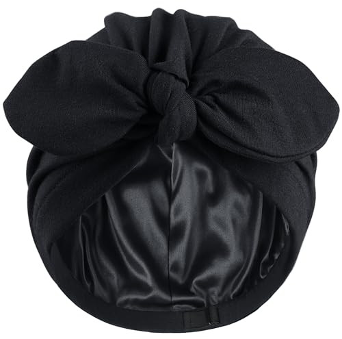 Image of Ababalaya Satin Lined Beanies for Women Chemo Headwear Silky Lined Cotton Sleeping Cap