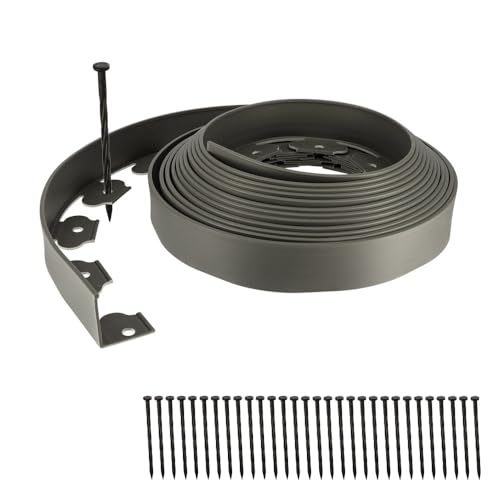 Oxeo Bordurette de Jardin Flexible 10M - Hauteur 5 CM + 30 piquets Gris Clair - Bordure de Gazon Pelouse - Utilisation Facile