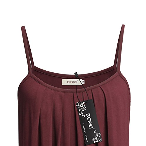 BEPEI Women Loose Casual Summer Pleated Flowy Sleeveless Camisole Tank Tops,Wine,Medium