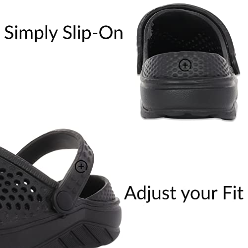 Adult Vented Clogs With Adjustable Heel Strap Slip-On Easy To Clean, Cushioned, Casual Eva Shoes For Everday Or Water Shoes For Pool And Beach Black Size 7 #TOP4