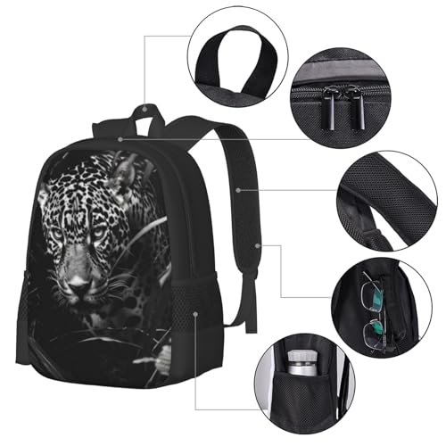 Travel Backpack Tiger Roar Portrait On Black 17In Lightweight Casual Daypack for Business Men Women4