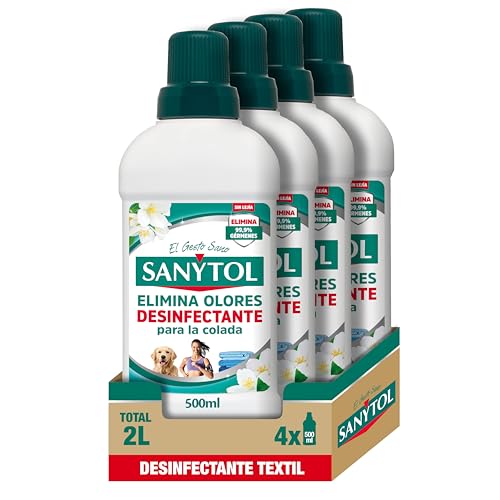 Sanytol – Desinfectante Textil, Elimina Gérmenes y Malos Olores de la Ropa Sin Lejía - Pack de 4 x 500 ML = 2L