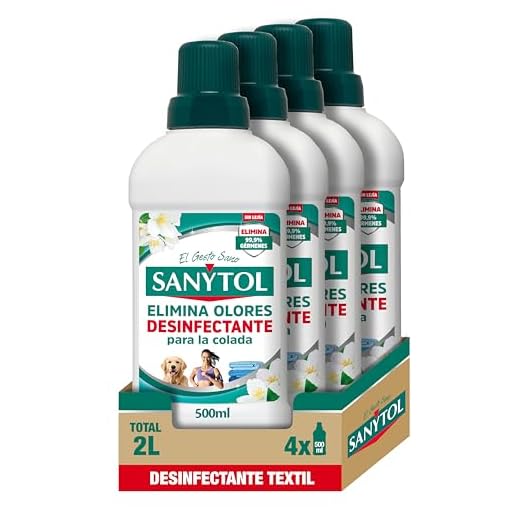 Sanytol – Desinfectante Textil, Elimina Gérmenes y Malos Olores de la Ropa Sin Lejía - Pack de 4 x 500 ML = 2L