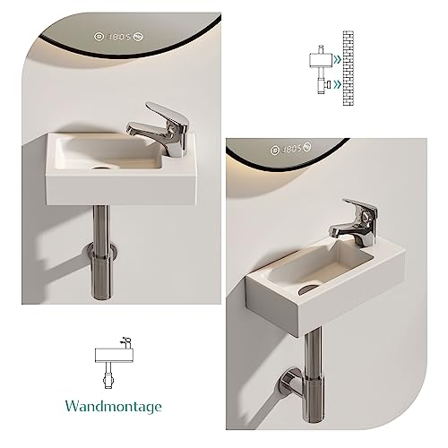 EMKE Waschbecken - Mini Hängewaschbecken für Badezimmer & Gäste-WC - 40 × 20 × 10 cm - Hochwertige KeramikWaschschale - rechteckig Armatur-Loch Rechte - Weiß – Bild 5