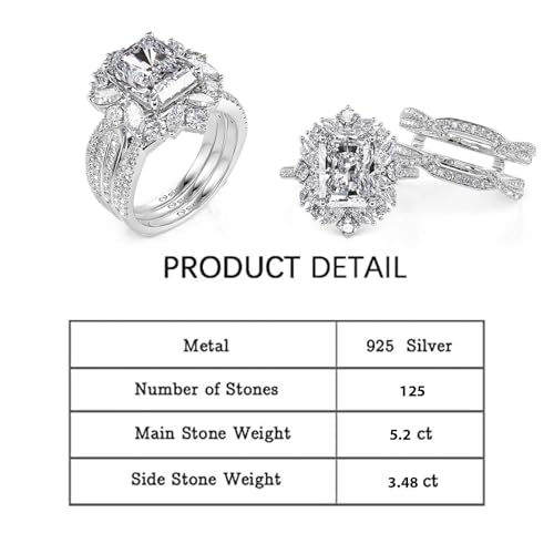 Jeulia 2 PC Interchangeable Engagement Ring Set for Women; 5.2CT Sterling Silver Twisted Radiant Cut Diamond Wedding Bridal Ring Set Inset Gorgeous Anniversary Promise Band with Jewelry Gift Box2